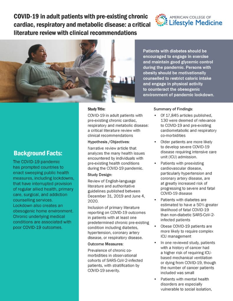 Covid 19 In Adult Patients With Pre Existing Chronic Cardiac, Respiratory And Metabolic Disease: A Critical Literature Review With Clinical Recommendations
